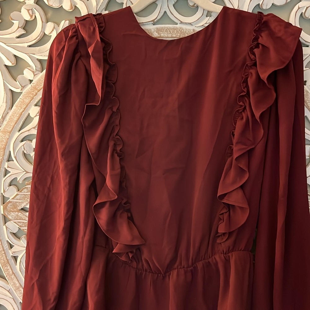 Express Burgundy Ruffle Blouse - Picture 9 of 10